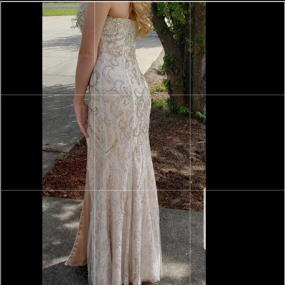 NUDE AND WHITE LACE PROM DRESS WITH BEADING - Picture 4 of 7